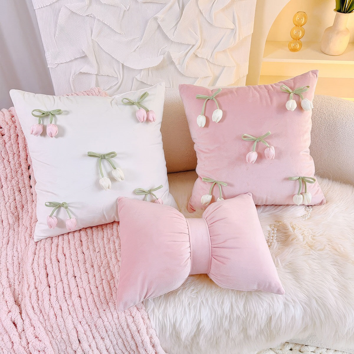 French Vintage Tulip & Ruffle Pillow Cover