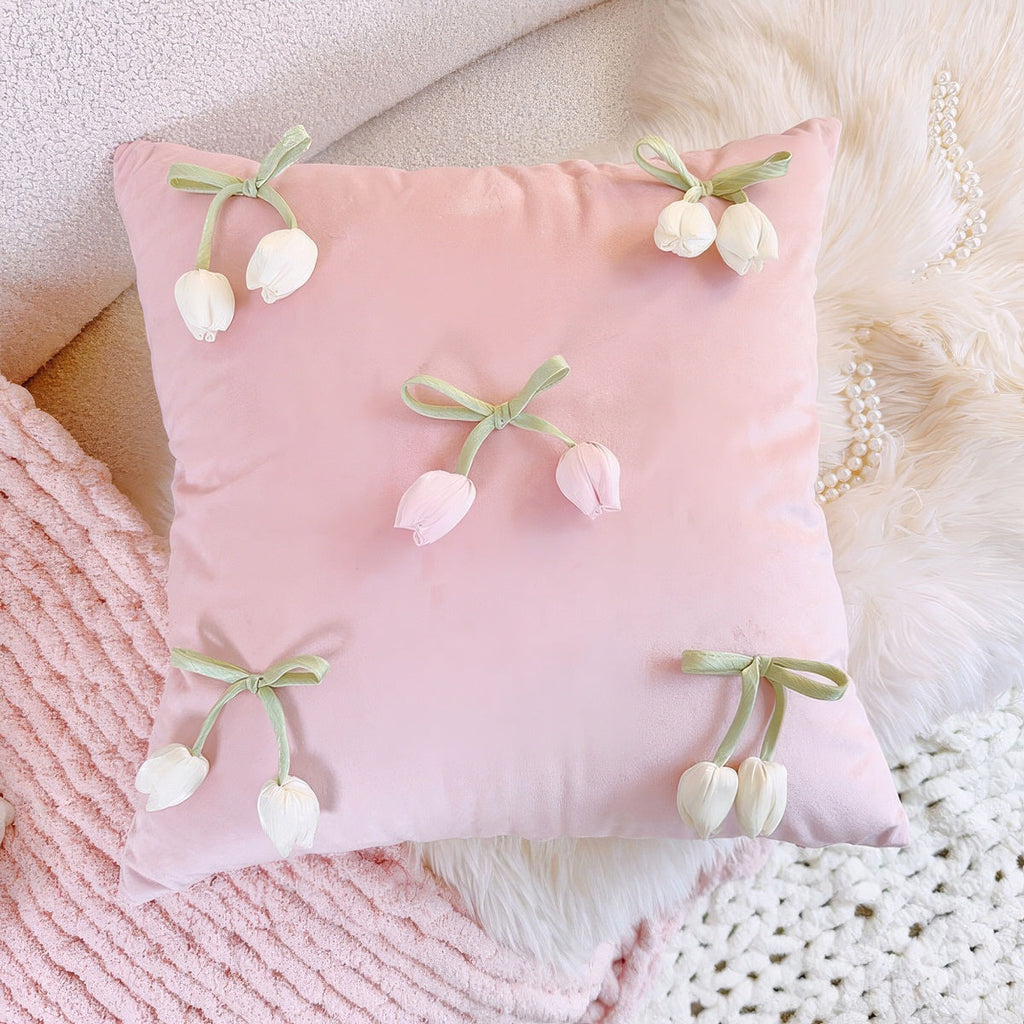 French Vintage Tulip & Ruffle Pillow Cover