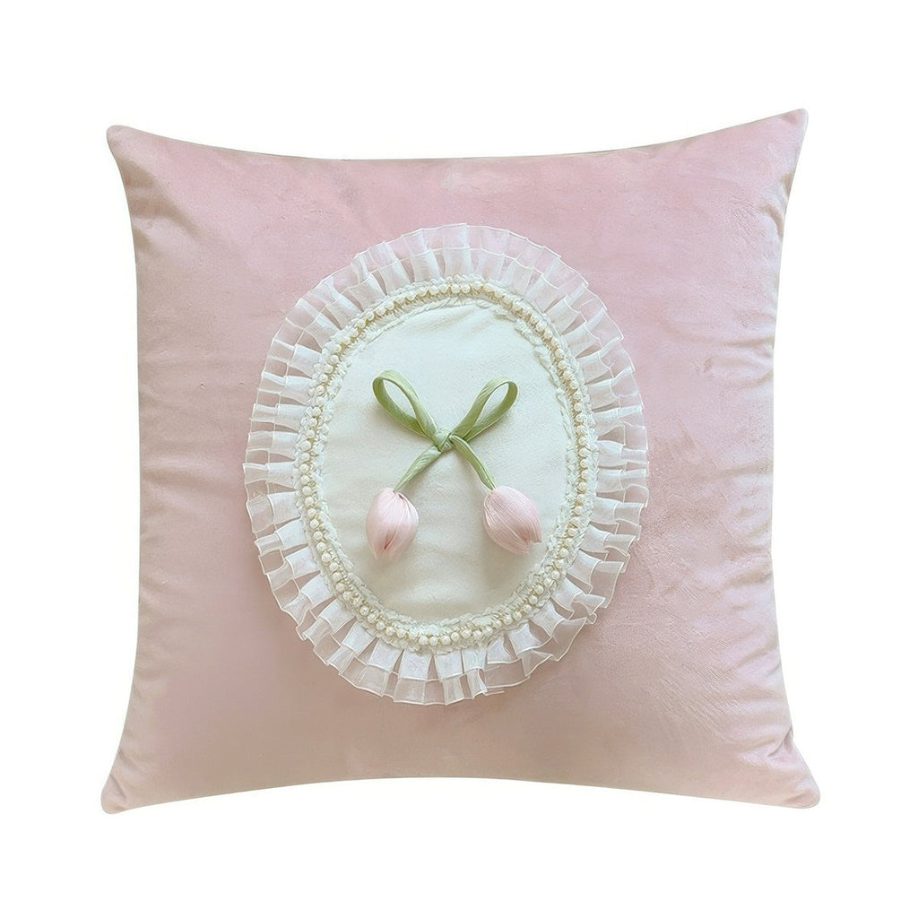 French Vintage Tulip & Ruffle Pillow Cover