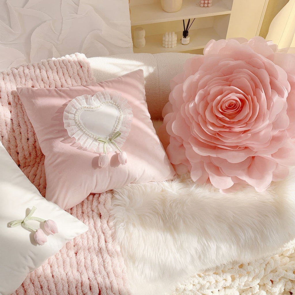 French Vintage Tulip & Ruffle Pillow Cover