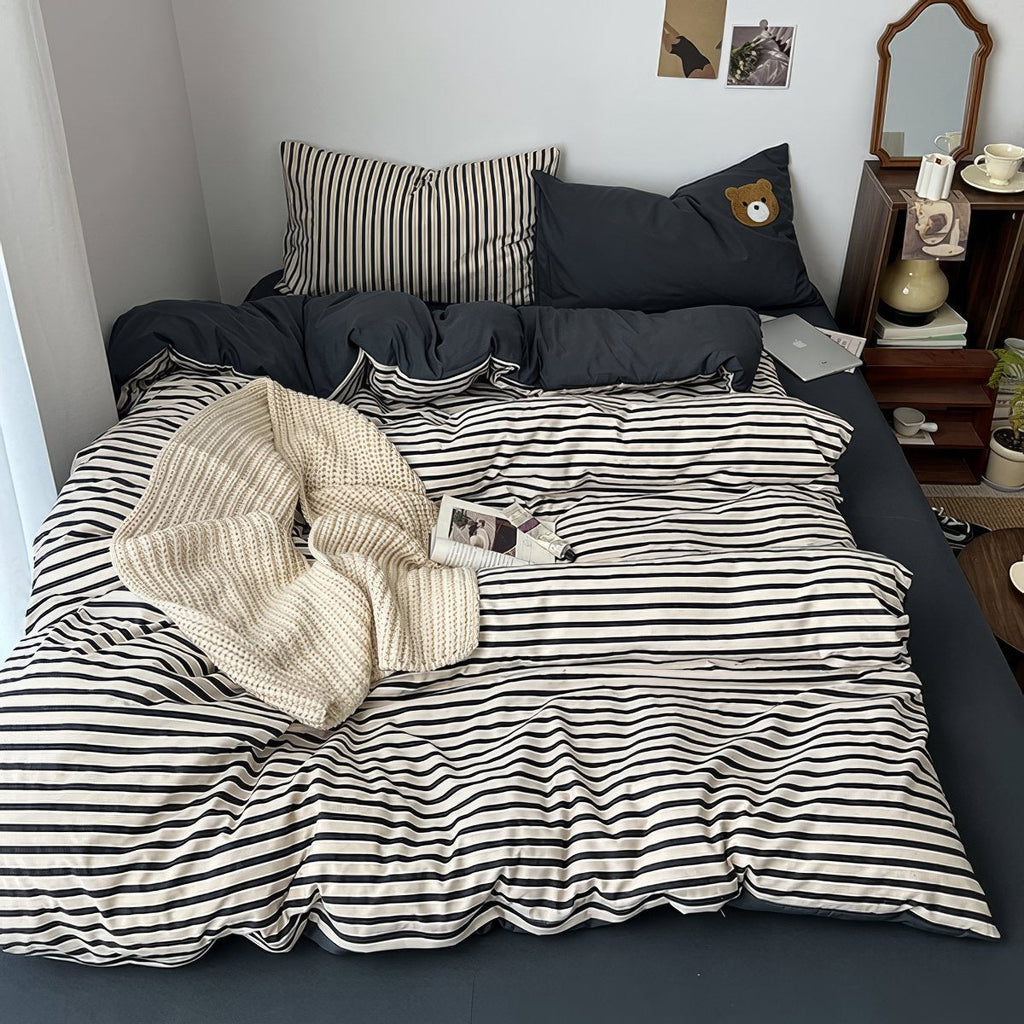 Navy & Cream Striped Bedding Set