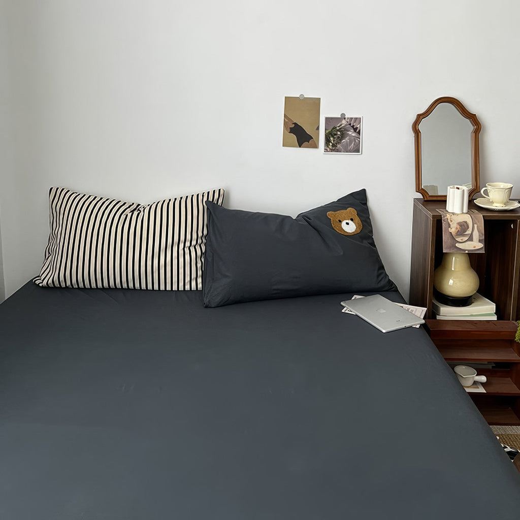 Navy & Cream Striped Bedding Set