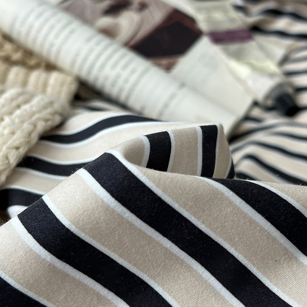 Navy & Cream Striped Bedding Set