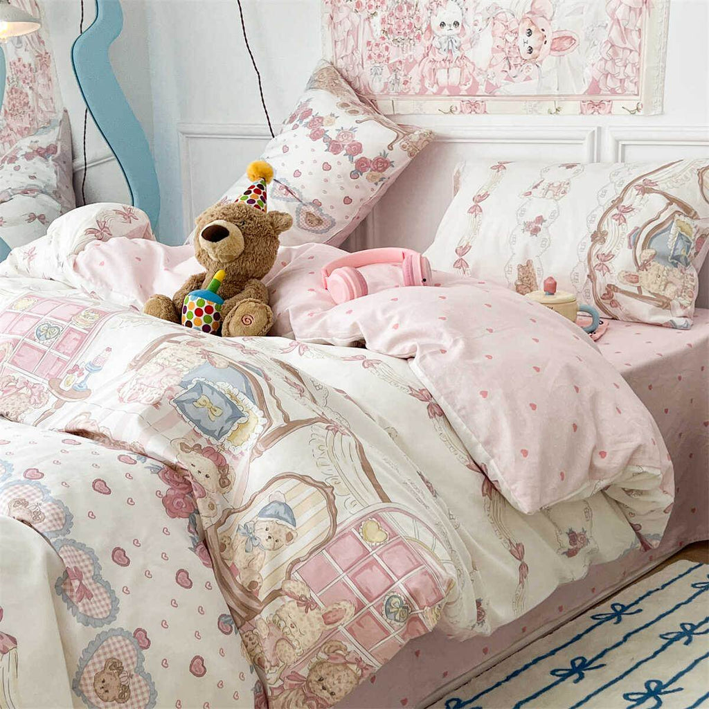 Kawaii Teddy Tea Party Bedding Set