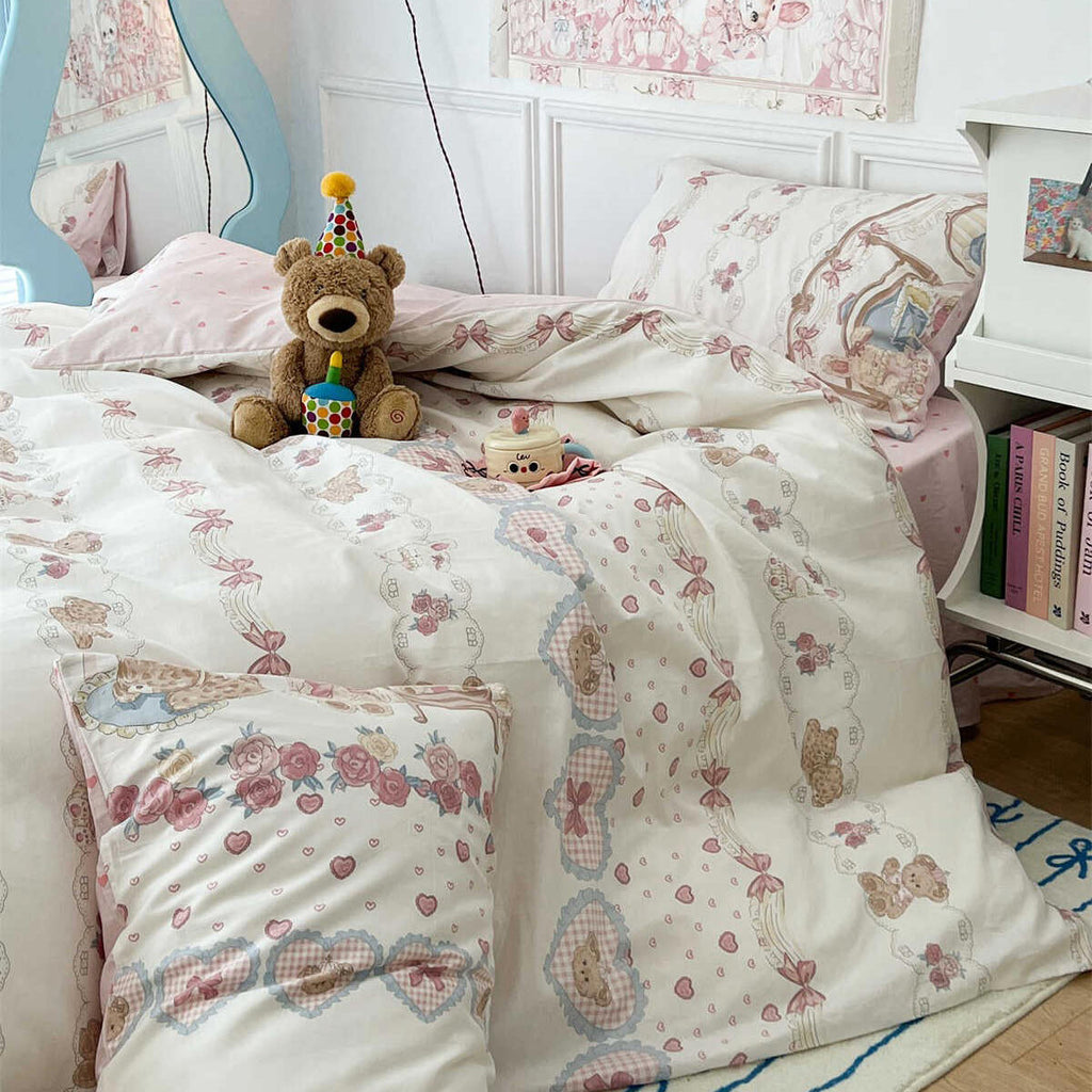 Kawaii Teddy Tea Party Bedding Set